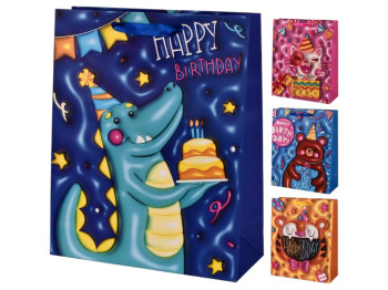 Пакет подарочный бумажный M "Happy birthday 3D" 26х32х10.5см, R98657-M