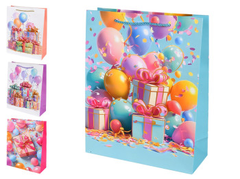 Пакет подарунковий паперовий Birthday party R40772-M, 26х32х10см, мікс видів
