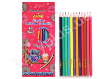 Набор пластиковых цветных карандашей 12 шт, THE OWL WORLD, KIDIS 7955