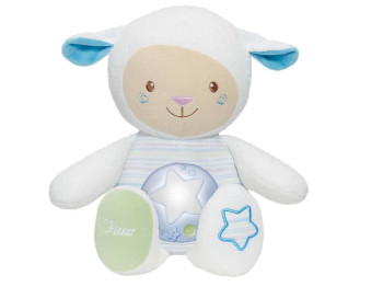 Мягкая плюшевая музыкальная игрушка ночник Овца голубая, Chicco