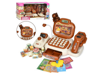 Игрушечный кассовый аппарат R999-17-18A с терминалом и микрофоном, со звуком и продуктами