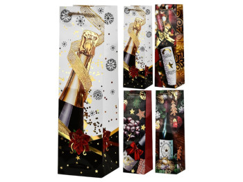 Пакет новогодний бумажный под бутылку "Gifts" 11х11х38см, R33030