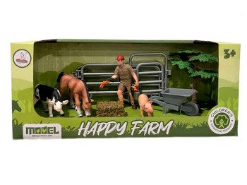 Набор фигурок ферма XTY-811 9 см, животные 3 шт., с тележкой и забором