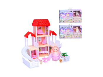 Кукольный домик со светом 666-8V-3-9-11, 3 этажа, кукла 15 см и аксессуары, BabyToys