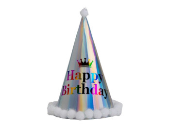 Колпак голографический "Happy Birthday" 9093-008, серый
