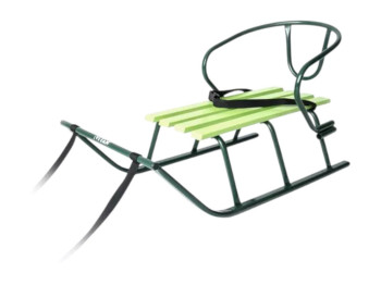 Санки Лайка зеленые со спинкой, металлические с деревянным сиденьем, Vitan