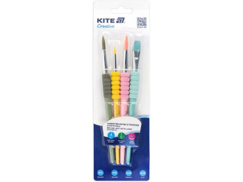 Набір пензлів з грипом Kite Creativ, синтетика, круглі №2, 6, 10, плаский №12, Kite