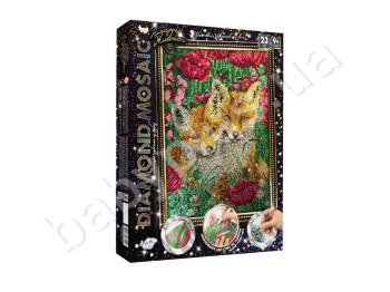 Набір для творчості DIAMOND MOSAIC Лисенята в маках великий, Danko Toys