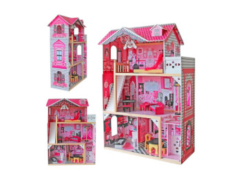 Будинок для ляльок дерев’яний MD 0158, 121 см, 3 поверхи з меблями, BabyToys