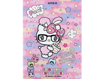 Бумага цветная двусторонняя Hello Kitty А4. 15 листов. 15 цветов. Kite HK24-250