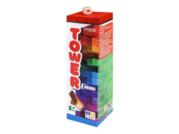 Игра настольная баланс Tower Mini, деревянная башня 18 см, с кубиком, Strateg