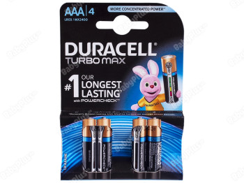 Батарейка алкалиновая Duracell Turbo Max, 1.5V, AAA, LR03 (цена за блистер 4шт)