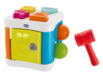 Игрушка-сортер 2 в 1 Куб, с фигурами и молотком, Chicco