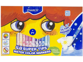 Набір водних фломастерів 48 кольорів Super Washable. Marco 1630-48