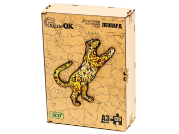 Фигурный деревянный пазл Леопард A4, в деревянной упаковке, PuzzleOk