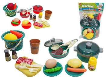 Набор посуды игровой Kitchen 0014-10, 25 см, с продуктами и кастрюлей