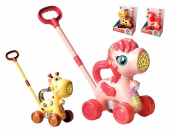 Мильная игра каталка на палке 52см, животное 20см, свет, HK8521-8522