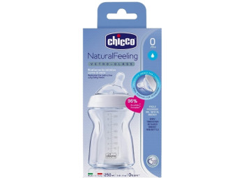 Бутылочка стекло Natural Feeling 250 мл, Chicco