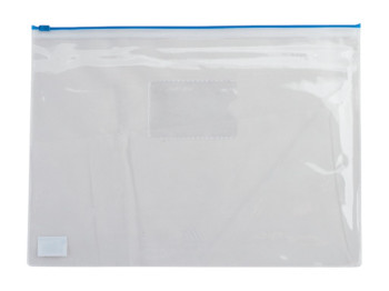 Папка-конверт с молнией ZIP-lock, A4, прозрачная, глянцевая, синий замок