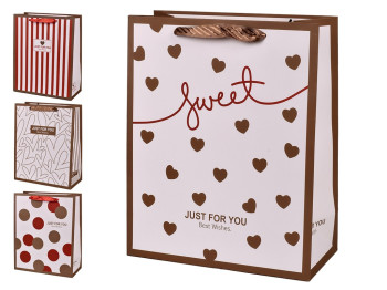Пакет подарунковий паперовий M Just for You,  26×32×12 см, мікс видів