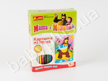 Набор картинка из песка Маша и медведь (Медведь), Картинка-основа, набор цветного песка, глиттер