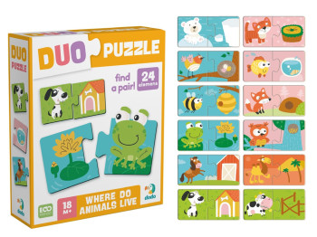 Пазл детский DUO Зверята и их дома, логическое развитие, DoDo