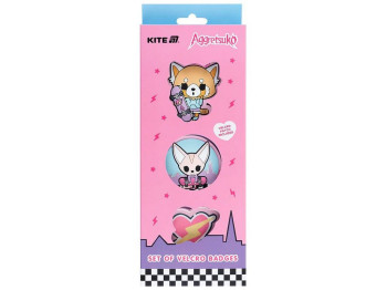 Набір бейджів на липучці, 3 штуки, Aggretsuko, Kite