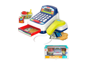 Игрушка кассовый аппарат со светом, сканером и продуктами, с корзиной