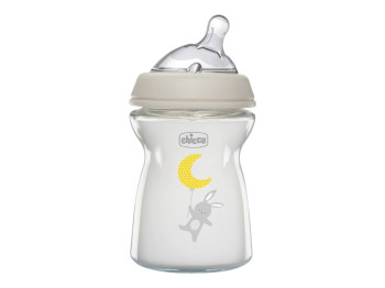 Бутылка стеклянная Natural Feeling NEW, 250 мл, 0 мес+, медленный поток, серая, Chicco