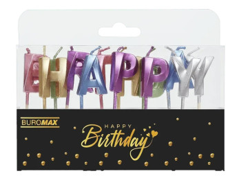 Набір свічок Buromax “Happy Birthday”, з дерев’яним тримачем, мікс кольорів