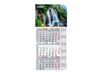 Календарь настенный квартальный на 2026 г.,1 пружина, водопад, Buromax