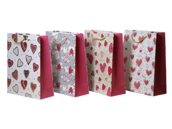 Пакет подарунковий паперовий із візерунком «Серця» 559L, 30×41,5×13 см, мікс видів (ціна за 1 шт.)