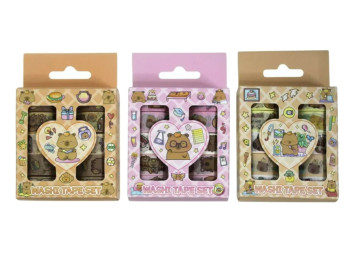 Лента декоративная бумажная Washi Капибара, 1,5 см × 1 м, 3 вида (цена за 1 набор)