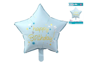 Фольгированный воздушный шар Happy Birthday в форме звезды, голубой, 48×48 см