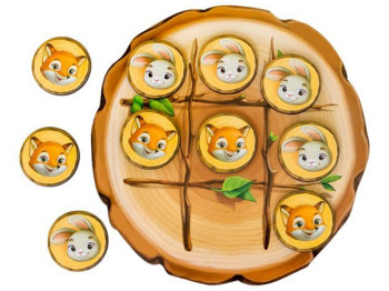 Настольная игра крестики-нолики Зайка и Лисичка, диаметр 15,5 см, Ubumblesbees