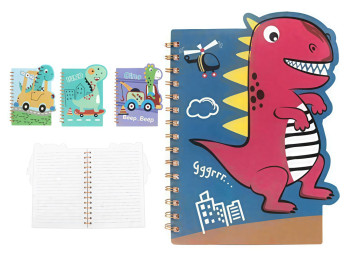 Мини-блокнот A6 на спирали Dino, в линию, 60 листов, микс видов