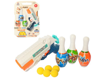 Игрушечный пистолет, мягкие шары 5 шт, кегли-мишень