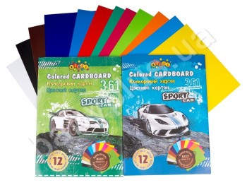 Картон цветной А4, 12 цветов, Sport car, KIDIS 7829