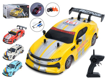 Машина 161-RC02M-4M радиок.2,4G,акум, 23см,1:18,дрифт,доп.колеса,4х4,корпус не бьется,пара/дым,USB