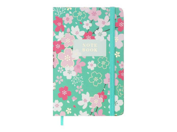 Книжка записная BLOSSOM, на резинке, А6, 80 л., клетка., офсет крем., тв.лам.обл., голубая, Buromax 