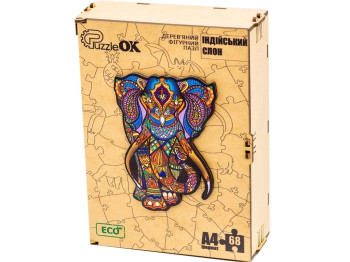Фигурный деревянный пазл Индийский слон A4, в деревянной упаковкеі, PuzzleOk