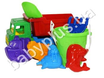 Машинка Геркулес самоскид з лопаткою, граблями, пасочками і відром. Lico Toys Л-016-21