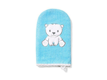 Рукавица моющая бамбуковая голубая медвежонок. BabyOno 347/02