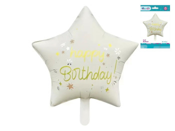 Фольгированный воздушный шар Happy Birthday в форме звезды, белый, 48×48 см