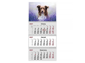 Календарь настенный квартальный Axent Dogs 1 на 2027 год, 3 пружины, 297×630 мм