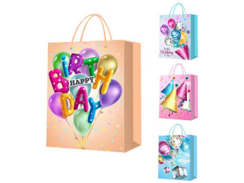 Пакет подарунковий паперовий L Happy birthday 3D, 31х41х12см
