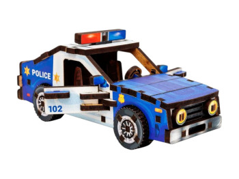 Дерев’яний 3D конструктор поліцейський автомобіль TURBO POLICE, 12,5 см, обертові колеса, PuzzleOk