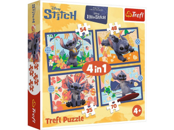 Пазлы 4 в 1 Отдых на Гавайях Trefl Disney Stitch The Movie