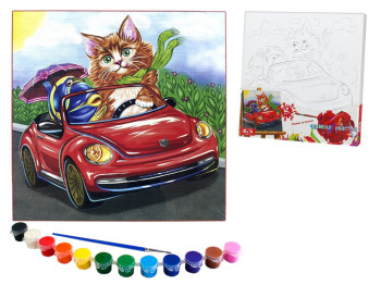 Картина по номерам роспись на холсте Кот в автомобиле, Danko Toys