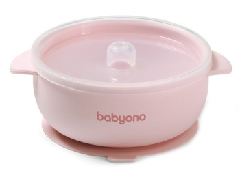Силиконовая мисочка с присоской и крышечкой Розовая, BabyOno 1662/02